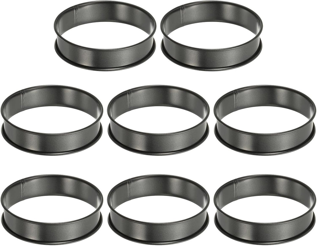 HARFINGTON 8pcs Crumpet Rings 3.94" Nonstick Round Cake Ring Stainless Steel Double Rolled English Pastry Rings for Kitchen Baking Crumpet Dessert, Black
