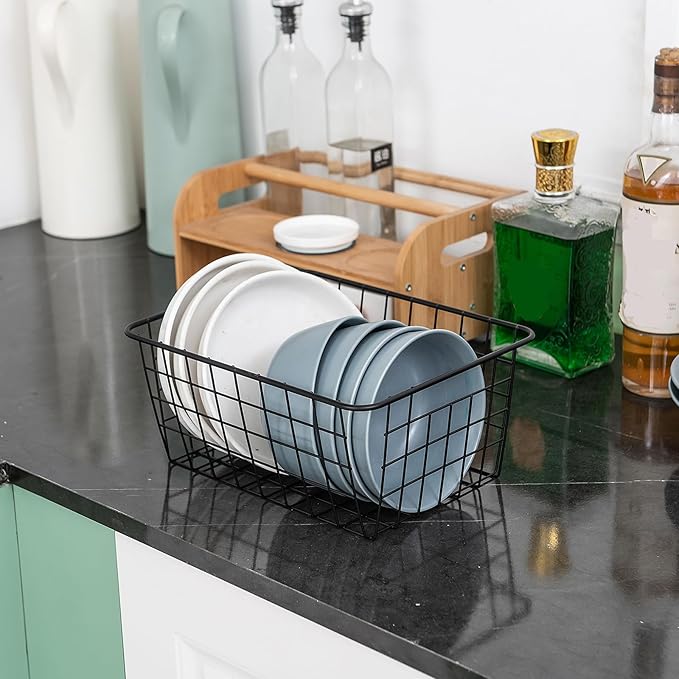 Wire Kitchen Storage Basket 4 Packs,Perfect Pantry Organization Accessories Baskets,Laundry Basket,Countertop Organization,Suitable for Kitchen,Bathroom,Bedroom,Tabletop,Rose gold