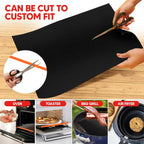 Oven Liners for Bottom of Oven Black (4-pack) Bundled with Rack Shield (4-pack) - Large Mat for Bottom of Range (17"x 25") and 14" Orange Stove Guards for Racks - Reusable & Heat Resistant