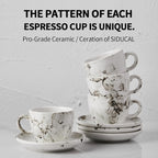 SIDUCAL Espresso Cups Set of 4,6 Ounce Ceramic Coffee Cups with Saucers,Porcelain Double Espresso Cup Set,Gift Box for Boyfriend Gift(White)