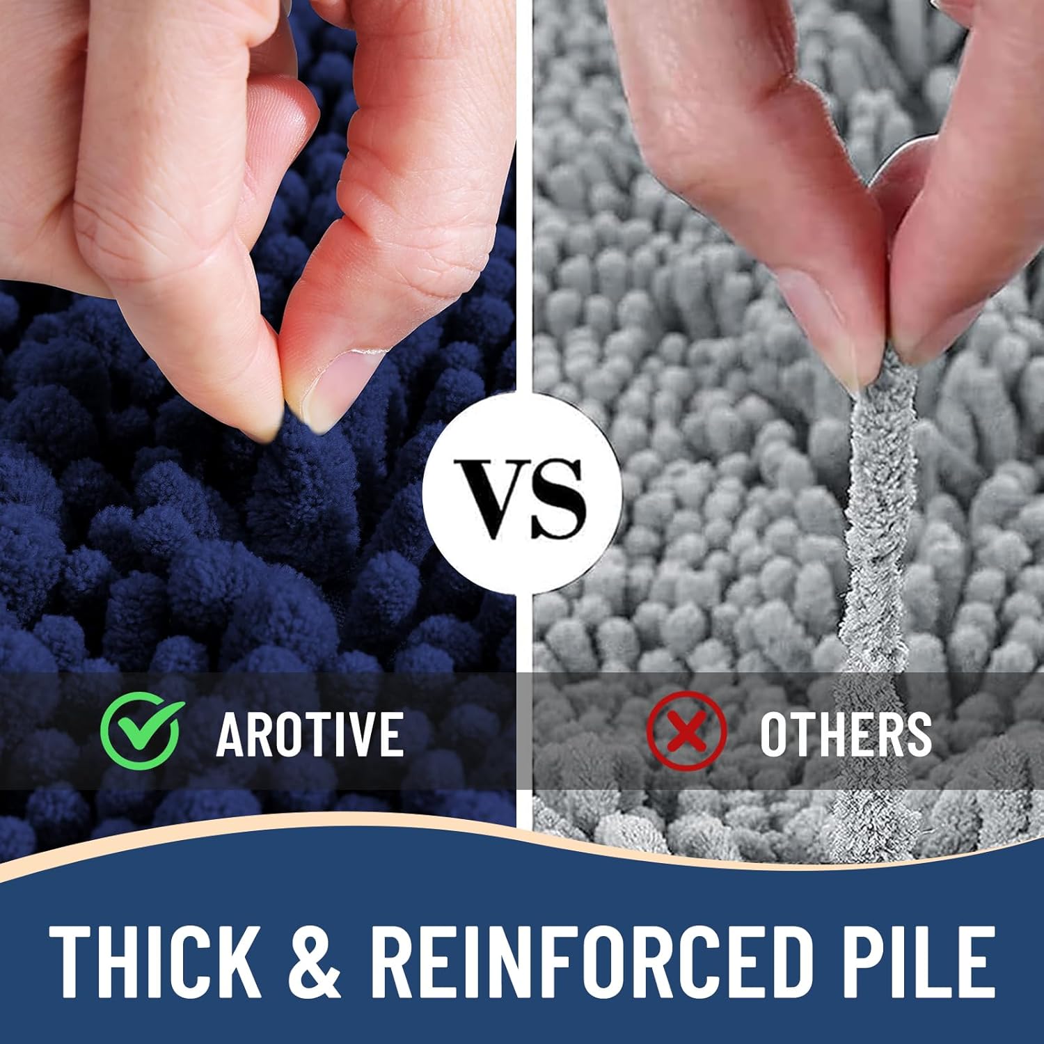 Arotive Luxury Chenille Bathroom Rug Mat, Extra Soft Thick Absorbent Shaggy Bath Rugs, Non-Slip Machine Wash Dry, Plush Bath Mats for Bathroom, Shower and Tub, 34x21, Navy