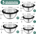 TeamFar Mixing Bowls, 5PCS Stainless Steel Serving Salad Bowls with Lids, For Kitchen Mixing/Baking/Storing/Prepping, Visible & Airtight, Non-Slip Bottom - 4.6/3.5/1.5/1 / 0.7 QT, Black