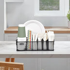 Silverware Organizer with Handle - Metal Utensil Caddy for Kitchen Counter, 7 Compartment for Plate, Cup, Napkin, Paper Plate Dispenser for Party, Picnic