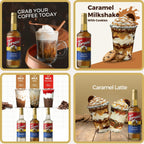 Original Bestsellers Syrup Variety 6-Pack - Vanilla, Peach, Strawberry, Coconut, Salted Caramel & White Chocolate - Coffee & Italian Soda Flavor Syrup with 6 Jimoco Dispenser Pumps