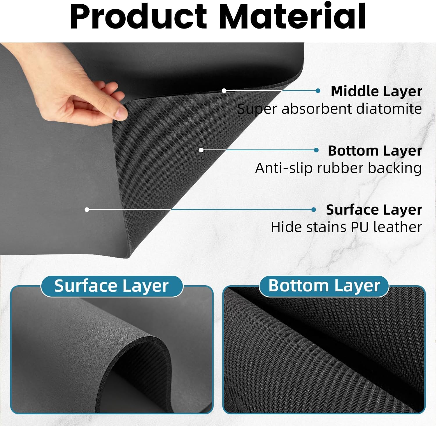 PoYang 17"x12" Coffee Mat Small, Coffee Bar Accessories for Countertop, Absorbent Dish Drying Mat, Anti-Slip and Hide Stain Pad for Espresso Machine, Espresso Maker and Kitchen Counter, Gray