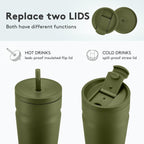COKTIK 24oz Insulated Tumbler with Lid and Straw 2 Lids (Straw/Flip) Iced Coffee Cup Reusable Stainless Steel Travel Mug Water Bottle Cupholder Friendly for Women Men Her Him (Olive)