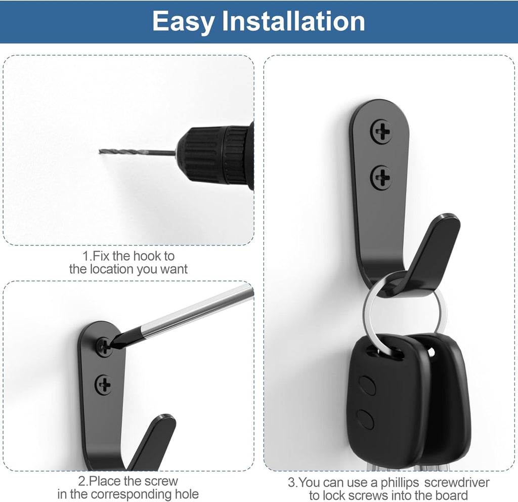 10PCS Hooks - Wall Mount Coat Hooks with 20 Screws for Hanging Coats, Towels, Backpacks, Hats, Dog Leashes, Coffee Mugs