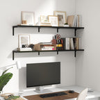 Fun Memories Deep Floating Shelves, 48W x 8D Floating Shelves Set of 2, Wall Mounted Shelf with Metal Brackets, Rustic Wood Wall Shelf for Bathroom, Kitchen and Living Room, Black