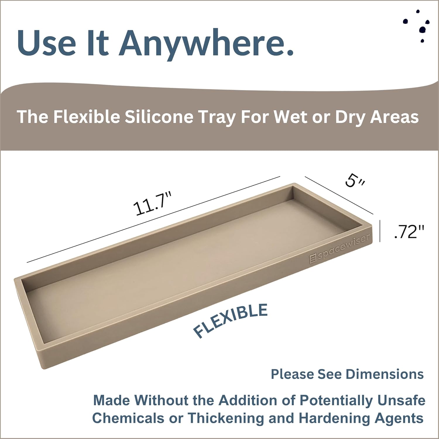 Countertop and Vanity Tray - 11.7" Silicone Bathroom Tray, Flexible Dish Soap Holder for Kitchen, Bathroom Counter Organizer, Shower Toilet Tank Trays Décor Accessories, Sink Makeup Mat Oil
