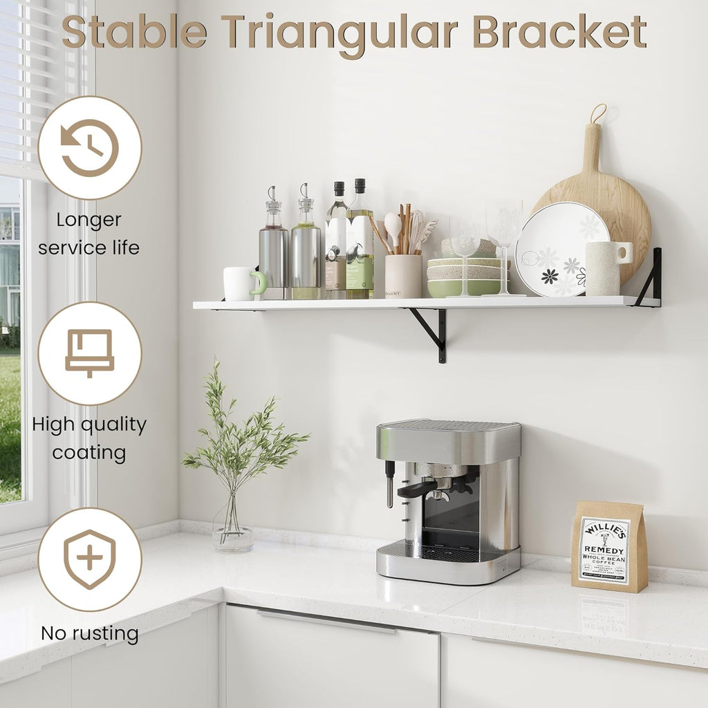 Dreamland Floating Shelves for Wall, 12 Inch Deep Floating Shelves Set of 2, 48W x 12D Large Wall Shelf with Sturdy Metal Brackets for Living Room, Bathroom, Bedroom and Kitchen, White