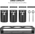 Yangbaga 3x63OZ Sugar Coffee Canisters with Shelf, 304 Stainless Steel Coffee Station Container for Ground Coffee Bean Storage with Airtight Locking Clamp&Scoop, Cereal Containers Storage for Kitchen