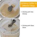 2 Pack Glass Tumblers with Lids and Straws 18oz: Leak-Proof Drinking Glasses with Airtight Lid, Stylish Water Ripple Design, Reusable Glass Iced Coffee Cups for Cold Drinks, Car Holder Fit