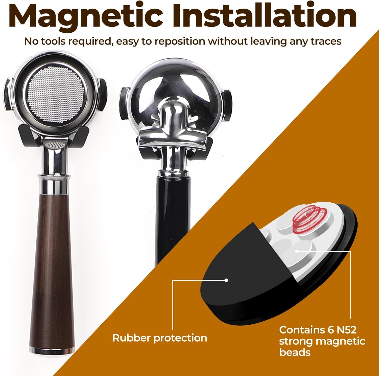 Magnetic Portafilter Holder for Espresso Machine, Coffee Tamper Organizer Rack with Powerful Magnet, Compatible with Breville/Rancilio, 51mm 53mm 58mm Portafilters, No Adhesive (Black)