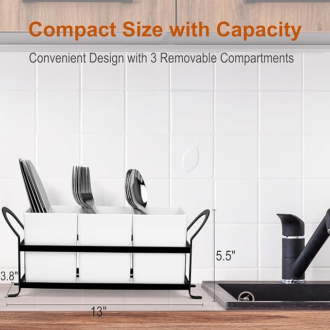 Cutlery Holder with Drain Holes, Silverware Caddy for Party Countertop, 3pcs Bins Set Utensil Holders for Spoon and Fork, White