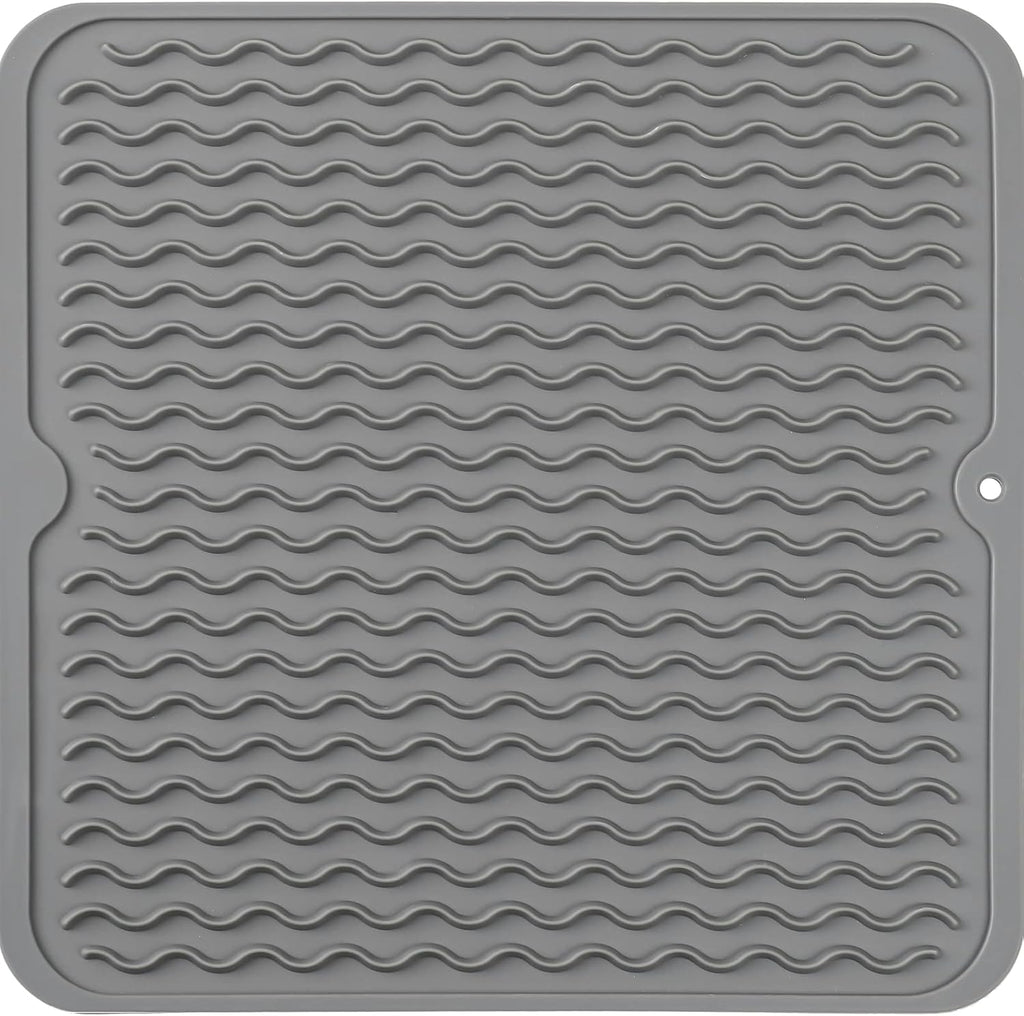 Silicone Dish Drying Mat for Multiple Usage,Easy clean,Eco-friendly,Heat-resistant Silicone Mat for Kitchen Counter or Sink,Refrigerator or Drawer liner Grey M 12 inches x 12 inches