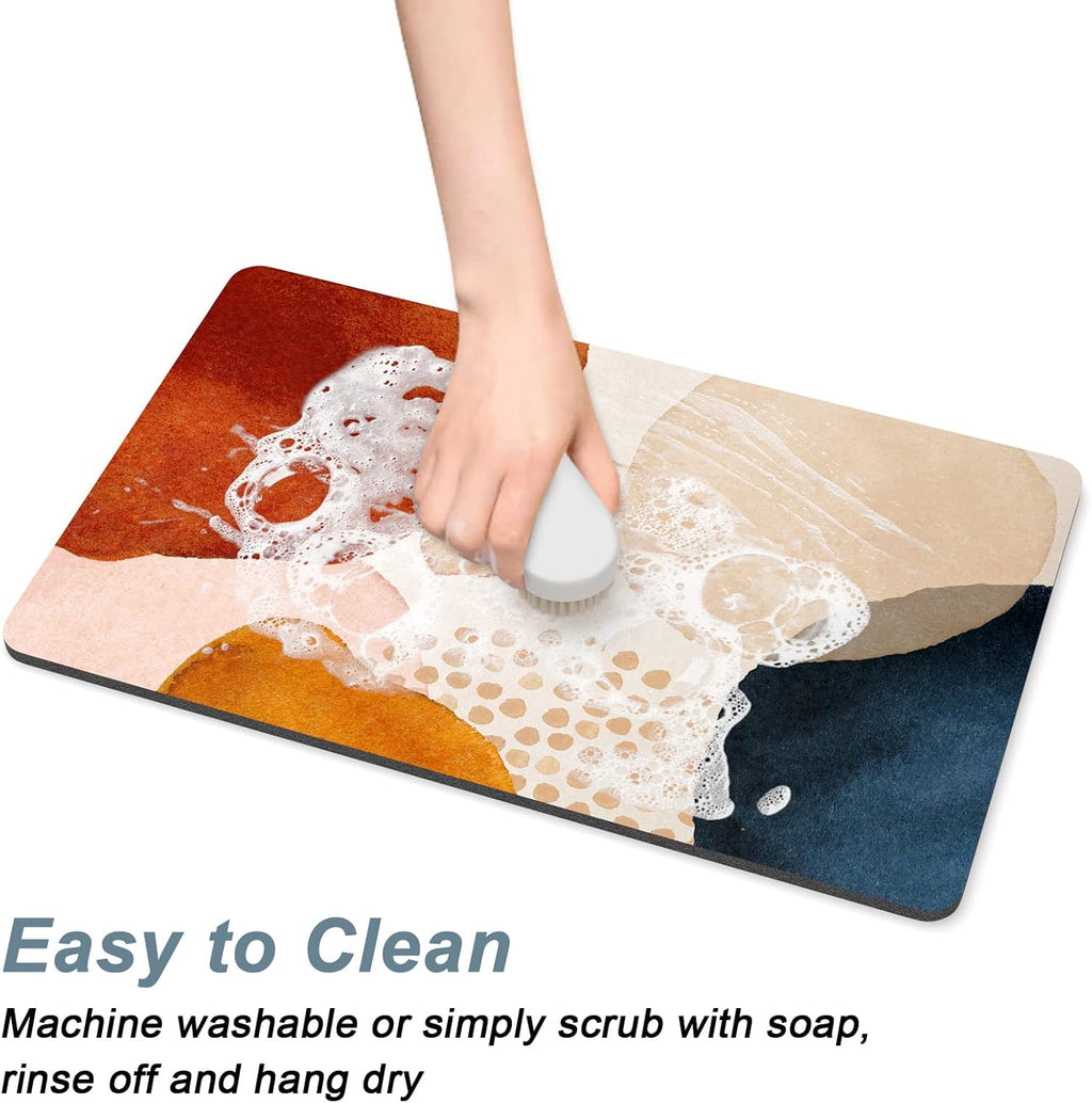 Rnivvi Coffee Mat, 12" x 19" Cute Boho Theme Coffee Bar Mats for Espresso Machine Station Accessories and Organizer, Hide Stain Rubber Backed Absorbent Dish Drying Pad for Kitchen Counter, Stones