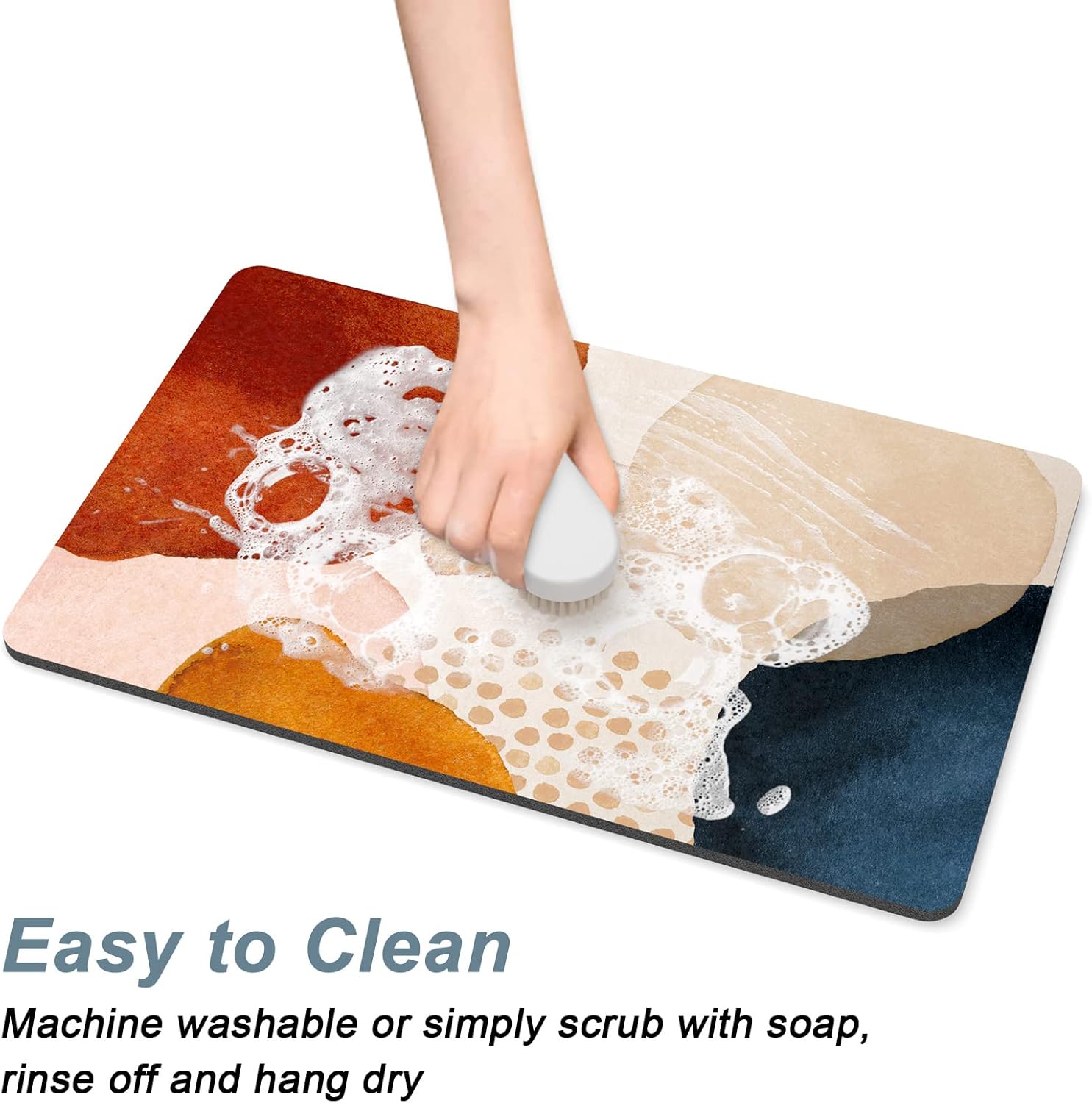 Rnivvi Coffee Mat, 12" x 19" Cute Boho Theme Coffee Bar Mats for Espresso Machine Station Accessories and Organizer, Hide Stain Rubber Backed Absorbent Dish Drying Pad for Kitchen Counter, Stones