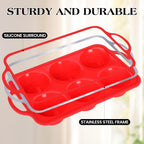 2 Pcs Jumbo Muffin Pan with Metal Frame, Nonstick 6 Cup Extra Large Cupcake Pan for Baking, Silicone Deep Muffin Tray for Egg Bites (Red)