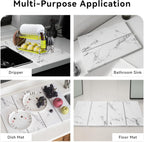 Stone Dish Drying Mat for Kitchen Counter, 24" x 16" Diatomaceous Earth Drying Mat, Foldable Stone Drying Mat, Super Absorbent Fast Dry Stone Mat, Drying Board Diatomaceous for Kitchen, Marble White