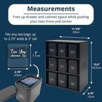 AllSpice Tea Organizer Rack with 9 Tins & 160 Magnetic Labels – Perfect for Bagged & Loose Leaf Tea Organization - Black