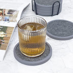 Absorbent Coasters for Drinks with Holder - 6packs, Silicone Coaster with Soft Felt Insert (4.3 inch Coasters with 4.5 inch Holder, t, Black and Gray)