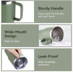 HASLE OUTFITTERS 20oz Tumbler with Handle, Stainless Steel Tumbler with Lid Metal Insulated Travel Coffee Mug Double Wall Vacuum Spill Proof Reusable Coffee Cup, Amy Green 1 Pack