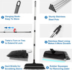 ITTAR Scrub Brush with Long Handle, 10" Wide Stiff Bristles Deck Brush, Heavy-Duty Floor Cleaning Brush, 2-in-1 Scrubber Squeegee Broom for Cleaning Patio, Pool, Kitchen, Garage, Bathroom Floor-Black