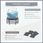 Drink Coasters Set of 6 with Holder,Misty Forest Mountains and Birds Absorbent Ceramic Coasters with Cork Base,Fit All Cups,Tabletop Protection Mat for Mugs and Cups,Office,Kitchen