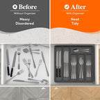 Lifewit Silverware Organizer with Lid, Covered Utensil Tray for Kitchen Drawer and Countertop, Plastic Cutlery and Flatware Storage Box for Spoons Forks Knives Holder Case, 6 Compartments, Black