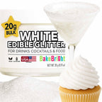 Bulk 20g White Edible Glitter for Drinks | Premium Edible Glitter for Cakes, Cocktails, White Cake Decorating Decorations Food Grade, Vegan, Kosher, Halal, Gluten Free - Made in USA