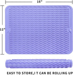 Silicone Dish Drying Mat for Multiple Usage,Easy clean,Eco-friendly,Heat-resistant Silicone Mat for Kitchen Counter or Sink,Refrigerator or drawer liner Light Purple L 16 inches x 12 inches