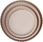 Tart Pan Set, 3 Nonstick Round Quiche Pan, 12 Inch, 10 Inch, 8 Inch Fruit Tart Pan, Flueted Pie Pan Solid Bottom (Champagne Gold)