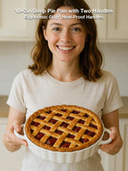 10×2in Deep Ceramic Pie Pan with Handles for Pie Quiche Tart Baking. Easy to grip, Lead-Free. Casserole Lasagna Dish for Thanksgiving Christmas Wedding Gift. Microwave, Dishwasher, Oven Safe