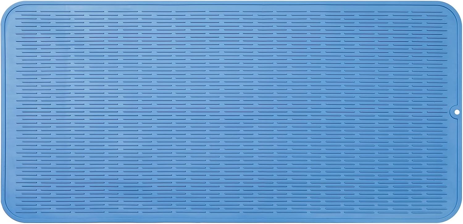 Silicone Dish Drying Mat for Multiple Usage,Easy clean,Eco-friendly,Heat-resistant Silicone Mat for Kitchen Counter or Sink,Refrigerator or Drawer Liner Lichen BlueL 5XL 36inches x 18inches
