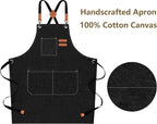AFUN Chef Aprons for Men Women with Large Pockets, Cotton Canvas Cross Back Heavy Duty Adjustable Work Apron, Size M to XXL (Black)