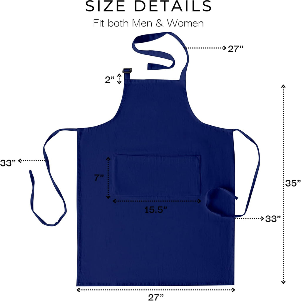 RAJRANG 100% Cotton Cooking Apron with 3 Pockets Kitchen Chef BBQ Adjustable Bib Aprons for Women Men