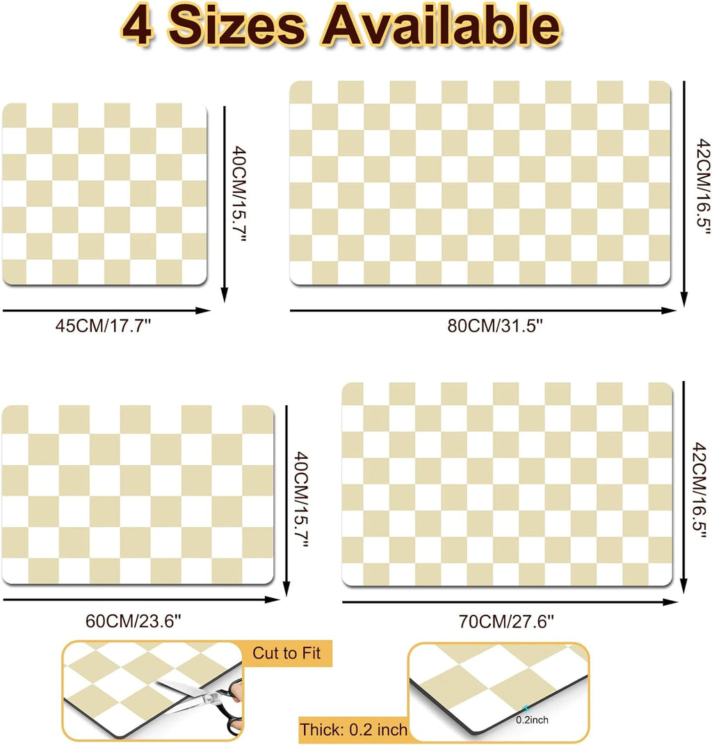 Checkered Dish Drying Mat for Kitchen, 15.7'' x 23.6'' Coffee Bar Mat for Countertops, Coffee Station Mats with Non-slip Rubber Backed, Absorbent Dish Dying Mat for Kitchen Counter, Beige & White