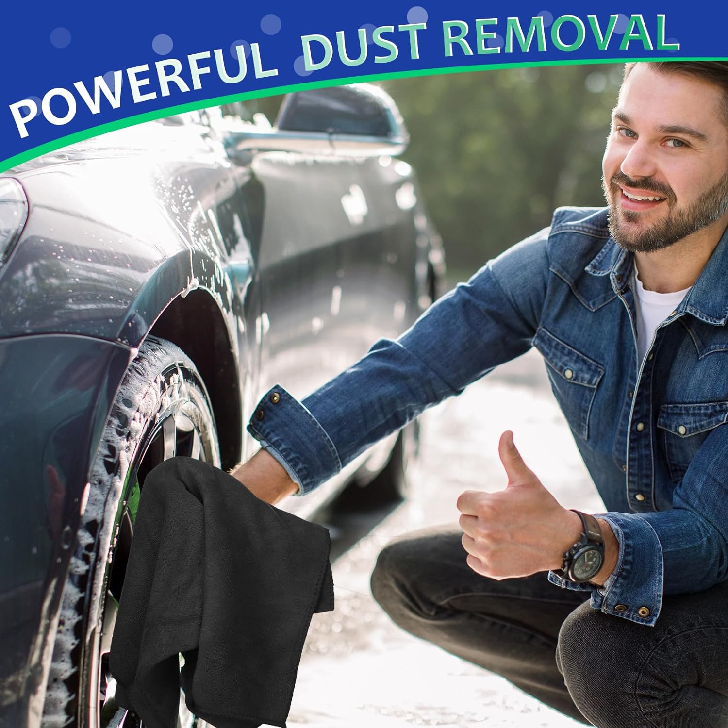 Newwiee 6 Pcs Extra Large Microfiber Cleaning Cloth 30" x 20" Washable Reusable Microfiber Towel Streak Free Lint Free Cloth for Cleaning Home Glass Office Window Bathrooms (Black)