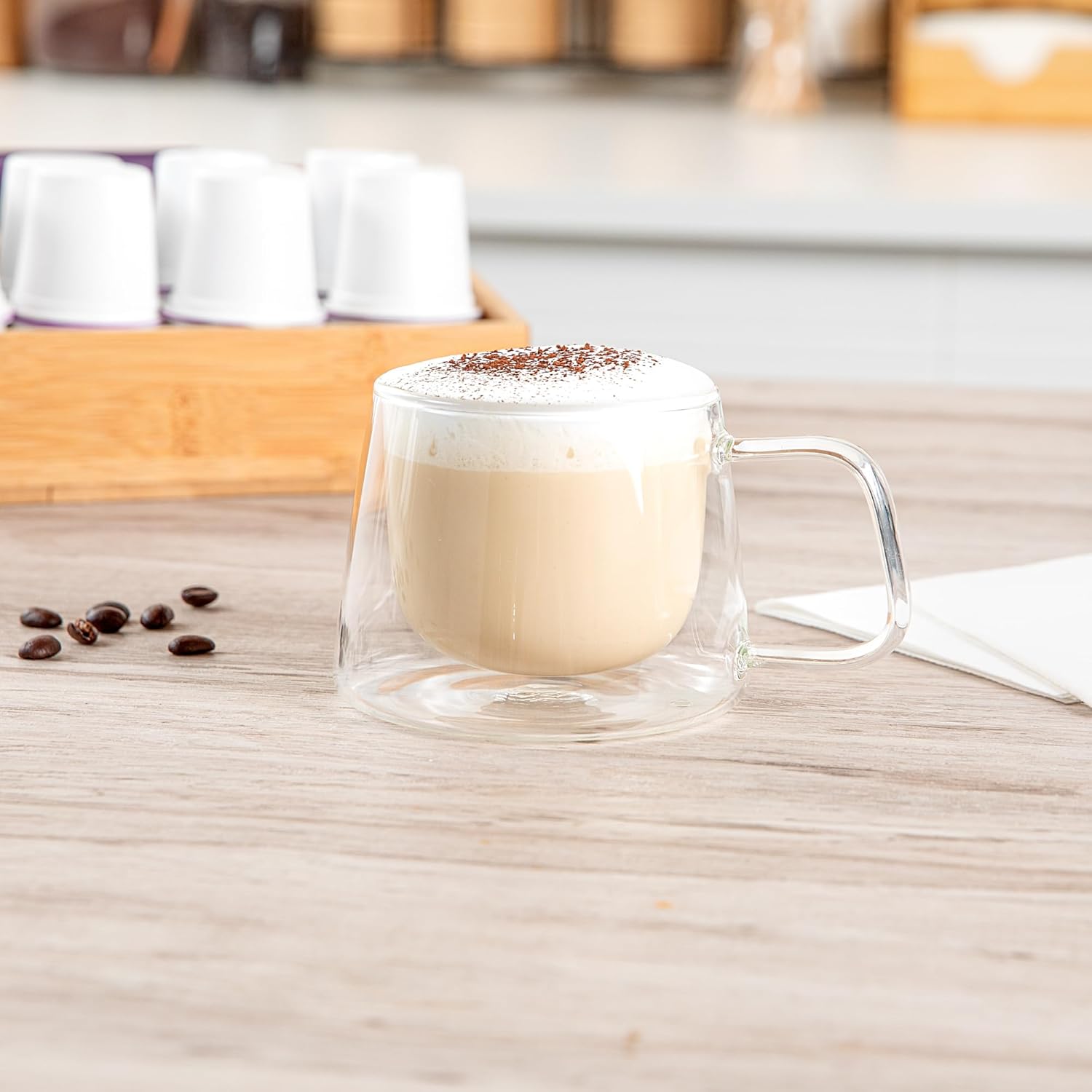 Restaurantware-Forma Professional 6.8 Ounce Double Wall Coffee Mugs, 2 Insulated Coffee Mugs With Handle - Dishwashable, Reusable, Clear Glass Beverage Cups, Freezable, For Hot Or Cold Beverages