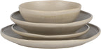 Gibson Elite Island Cove 16 Piece (Service for 4) Plates and Bowls Reactive Glaze Organic Round Dishes Stoneware Ceramic Dinnerware Set -Light Grey
