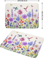 Giwawa Hummingbird Flower Dish Drying Mat 18x24 inch Watercolor Spring Herb Floral Dish Drainer Mats Wildflower Plant Reversible Microfiber Dish Drying Pad for Kitchen Countertop Large Decor