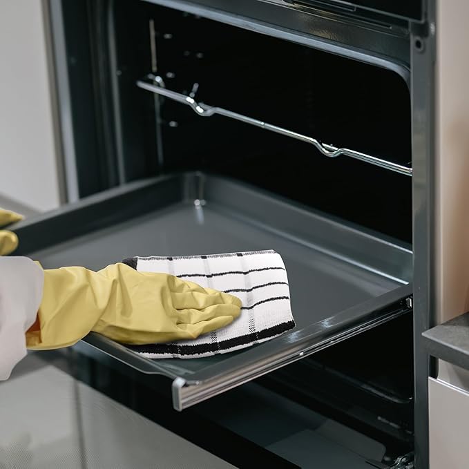 Urban Villa Dish Cloths Terry Cotton Pack of 6, Highly Absorbent Quick Drying Super Soft Premium Dish Towels for Kitchen with Hanging Loop Hand & Tea Towels - 12x12 Inch, (Black & White, Checks)