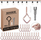 50 PCS Rose Gold Eye Screw Hooks for Hanging Heavy Duty with Safety Buckle.Metal Ceiling Hooks for Hanging Plants Cup Wind Chime Bird Feeders Patio Lights at Indoor&Outdoor