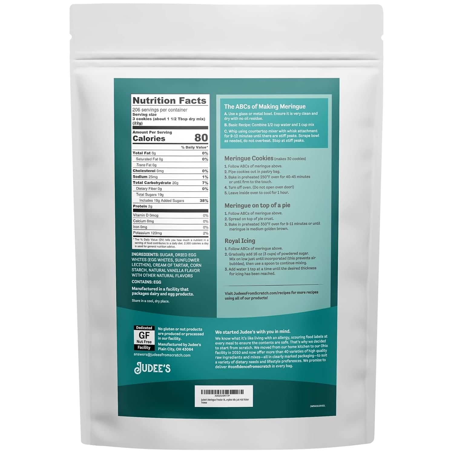 Judee's Gluten Free Complete Meringue Powder Mix Bulk 10 lb - Great for Baking and Decorating - No Preservatives - Gluten-Free and Nut-Free - Make Meringue Cookies, Pies, Frosting, and Royal Icing