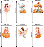 24Pcs Pumpkin Cupcake Toppers Flower Fairy Pumpkin Cupcake Picks Fall Harvest Theme Thanksgiving Baby Shower Party Supplies