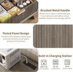 QUW Fluted Sideboard Buffet Cabinet with Charging Station, 47.2" Kitchen Storage Cabinet with Drawers and Adjustable Shelves, Modern Coffee Bar Kitchen Table for Dining Room, Living Room, Grey