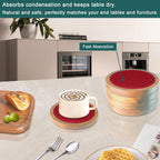 5 Pack Wood Coasters for Drinks, Minacun Absorbent Coaster Set, Drinks Coasters for Coffee Tabletop Protection, Non-Slip, Non-Stick, Suitable for Kinds of Cups Wooden Table Drink, 4.3 Inch Red