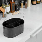 Alpha Living Home 4-Compartment Flatware Caddy - Metal Cutlery Holder Silverware & Condiment Organizer, Perfect for Kitchen, Dining, and Picnics (Black)