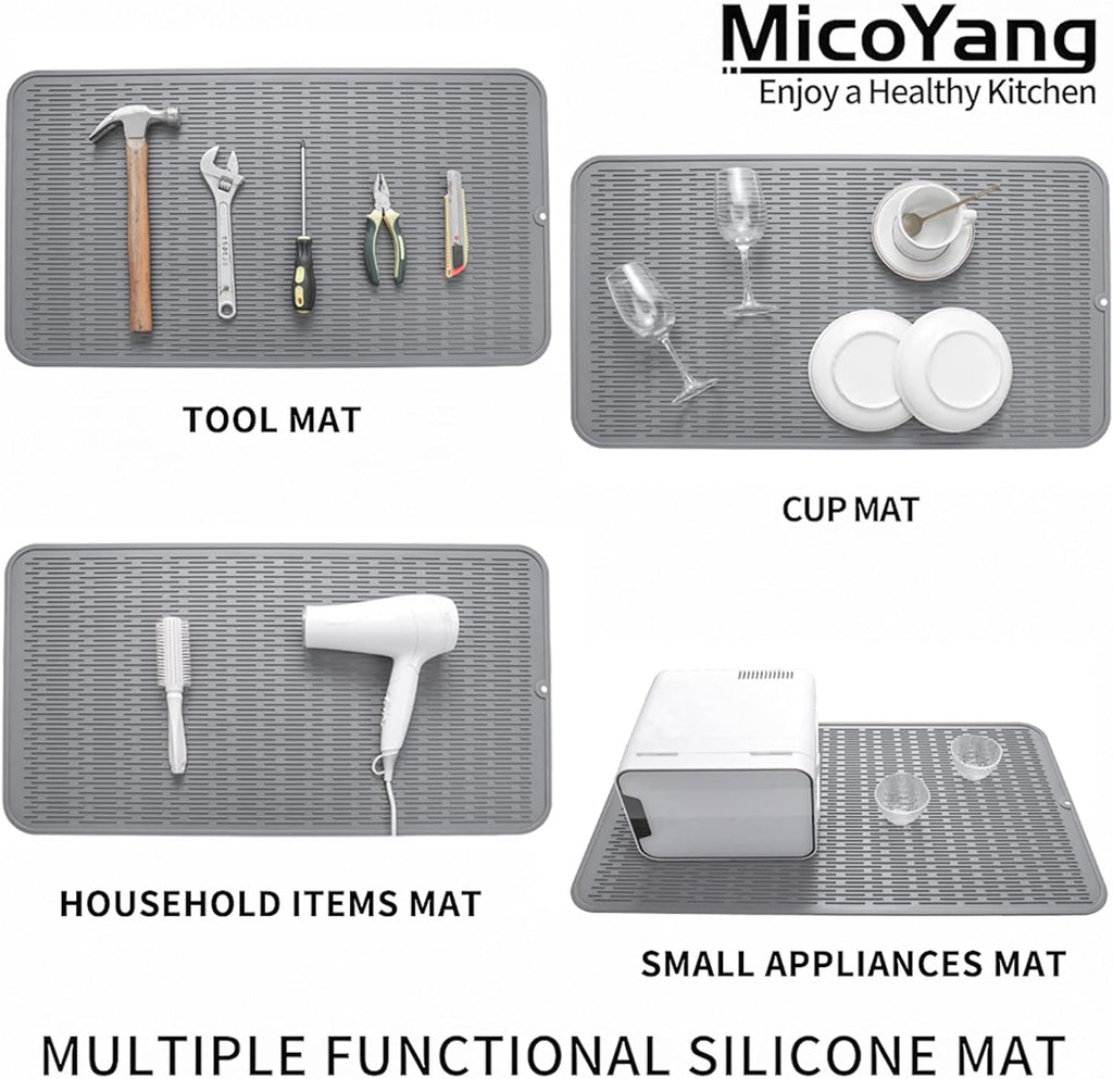 Silicone Dish Drying Mat for Multiple Usage,Easy clean,Eco-friendly,Heat-resistant Silicone Mat for Kitchen Counter or Sink,Refrigerator or Drawer Liner Grey 4XL 32 inches x 18 inches