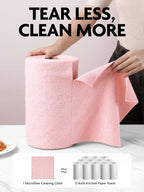 Fantasticlean Microfiber Cleaning Cloth Roll -150 Pack, Tear Away Microfiber Towels, 12" x 12", Reusable, Washable, Ultra Absorbent Dishcloth for Home Supplies, Car, Pet, Kitchen (Pink & Grey)